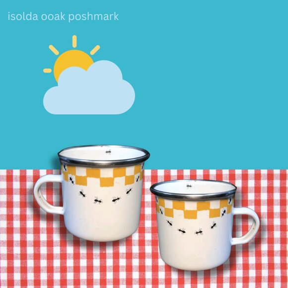 The Golden Rabbit II‎ Joan Wilkes Checkers & Ants Enamelware Bowls & Cups Set 4